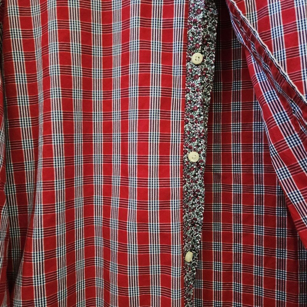 Tailorbyrd Mens 2XL Striped Dress Shirt Red Blue Plaid Flip Cuff Floral L/Sleeve - Picture 3 of 12